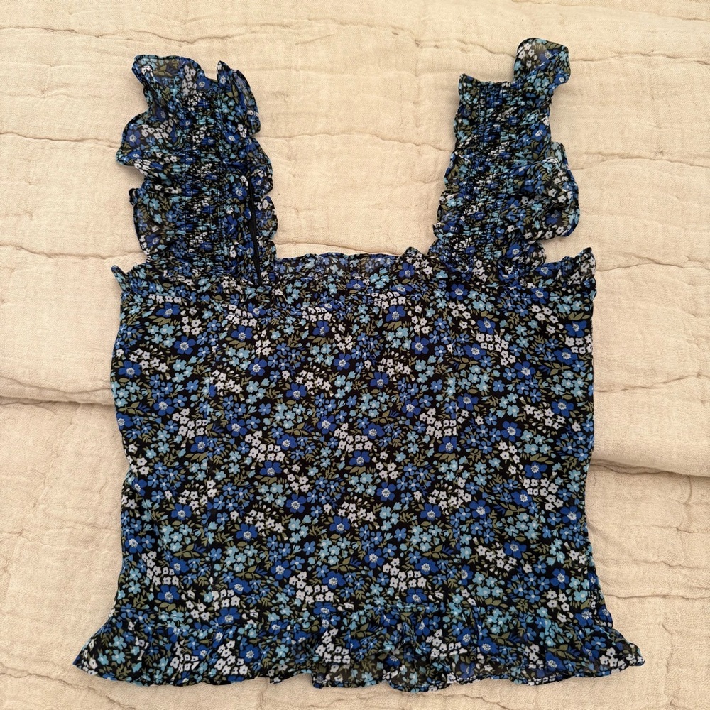 Robertson + Rodeo Blue Floral Smocked Tank Top